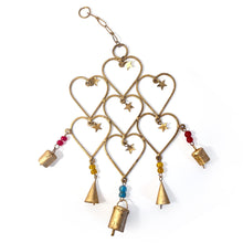 Load image into Gallery viewer, Vintage Style Garden Windchime with Hearts & Stars in distressed golden metal