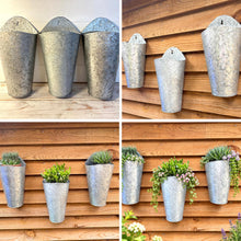 Load image into Gallery viewer, The Country Wall Planters – A Set of Three Vintage Style Galvanised Metal Hanging Baskets