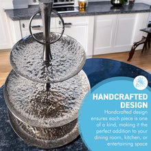 Load image into Gallery viewer, 3 Tier Hammered Stainless Steel Cake Stand in Distressed Silver, Perfect for Showcasing Your Culinary Creations