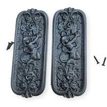 Load image into Gallery viewer, Set of Two Antique style Rustic Cast Iron Door Push Plates with Ornate Cherub Design - Vintage Finger Plate Decor