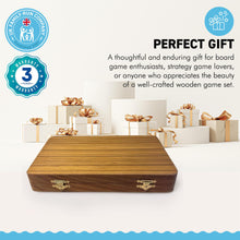 Load image into Gallery viewer, Folding WOODEN INLAID BACKGAMMON SET 32cm x 26cm | Classic Strategy Board Game | Wooden playing pieces and dice | Travel back gammon| Backgammon