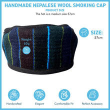 Load image into Gallery viewer, Handmade Nepalese Wool Black Smoking Cap, Lightweight, Stylish, with Traditional Tibetan Accents, Size 57cm, medium