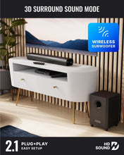 Load image into Gallery viewer, Refurbished Majority BLUETOOTH SOUND BAR FOR TV | 2.1 Channel 300W Home Cinema Sound System | Wireless Subwoofer | Wall Mountable | HDMI ARC, Optical, AUX, USB Playback | Remote & Brackets Included Naga 60 Plus