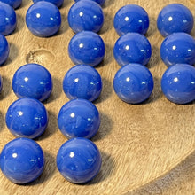 Load image into Gallery viewer, 30cm Diameter MANGO LIGHT BROWN WOOD SOLITAIRE BOARD GAME with OPAL BLUE Glass Marbles | |classic wooden solitaire game | strategy board game | family board game | games for one | board games