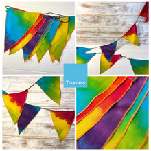 Load image into Gallery viewer, Rainbow colours fabric bunting | 8 flags | 50cm long | Garland for Garden Wedding Birthday Indoor Outdoor Party Decoration Festival | | Bohemian Bunting | Fair Trade