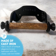 Load image into Gallery viewer, Elegant Victorian-Style Cast Iron Toilet Roll Holder – Wall-Mounted, Fixed Arm Design in Classic Black Antique Finish