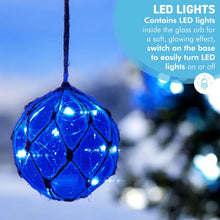 Load image into Gallery viewer, Blue Glass Fishing Buoy Tiki Bar Light with LED Lights, Nautical-Style Ornament for Home Decor