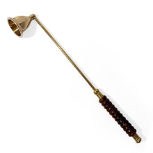 Load image into Gallery viewer, Brass Candle Snuffer 25cm long handle with wooden grip, safe wick extinguisher