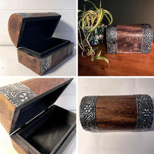 Load image into Gallery viewer, Mango Wood Treasure Box with floral embossed design, ideal for jewellery & trinkets