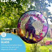 Load image into Gallery viewer, 6-Inch Wolf Design Stained Glass Suncatcher - Enhance Your Space with Beautiful, Colourful Light