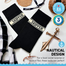 Load image into Gallery viewer, SKIPPER PAIR OF SOCKS | Sailing Gift | Gifts for boat owners | Nautical socks | Cotton rich | Adult Size UK 6-12 EU 39-46
