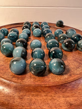 Load image into Gallery viewer, 30cm Diameter DARK WOOD SOLITAIRE BOARD GAME with Midnight Blue Glass Marbles | |classic wooden solitaire game | strategy board game | family board game | games for one | board games