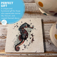 Load image into Gallery viewer, Seahorse Stone Drink Coaster โ 10cm x 10cm, Coastal Wildlife Art, Perfect Gift for Nature Lovers