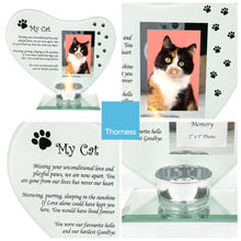 Load image into Gallery viewer, My Cat Smile glass memorial candle holder and photo frame | Grief sympathy gift for cat owners | memorial plaques for pets | cat frame memorial | remembrance for cat | cat candle holder
