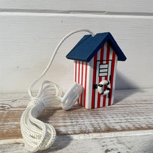 Load image into Gallery viewer, Red and white beach hut light pull | Nautical Theme Wooden Beach Hut Cord Pull Light Pulls