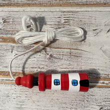 Load image into Gallery viewer, Red and white Lighthouse light pull | Nautical Theme Wooden Lighthouse Cord Pull Light Pull