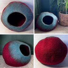 Load image into Gallery viewer, Handmade Felt Cat Cave Bed, cozy wool cat pod, dome-shaped covered cat bed for indoor cats