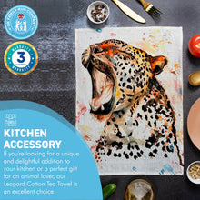 Load image into Gallery viewer, Leopard Tea Towel | 100% Cotton | Large kitchen towel for drying| Hand towel with Leopard | Leopard themed gift | Animal house Gift | Cotton tea towel | 70 cm x 50 cm