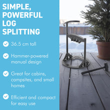 Load image into Gallery viewer, 𝗖𝗔𝗦𝗧 𝗜𝗥𝗢𝗡 𝗟𝗢𝗚 𝗦𝗣𝗟𝗜𝗧𝗧𝗘𝗥 𝗪𝗜𝗧𝗛 𝗛𝗔𝗠𝗠𝗘𝗥 | 31cm (12”) (H) | Wood & Kindling Splitting Tool | Firewood Cutter with Pre-Drilled Base | Splitting Blade | Fireplace Decor