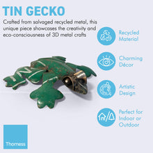 Load image into Gallery viewer, RECYCLED SALVAGED TIN METAL GECKO WALL HANGING | Garden Wall Hanging | Wall Hanging | Lizard | Home Decor | Outdoor Ornament | 3D Metal Craft | Art