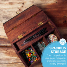 Load image into Gallery viewer, Sheshan Wooden Desktop Organizer with Four Compartments and Hinged Lid – Stylish Storage Box for Office or Home