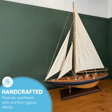 Load image into Gallery viewer, J CLASS WOODEN SAILING YACHT MODEL 76CM | Americaโs Cup Racing Sailboat 97cm High | Nautical Display Ornament | Ideal Gift | Partly Assembled Model Boat Kit