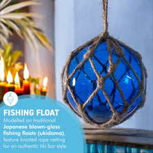 Load image into Gallery viewer, Blue Glass Fishing Buoy Tiki Bar Light with LED Lights, Nautical-Style Ornament for Home Decor