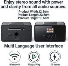 Load image into Gallery viewer, Bluetooth Internet Radio with DAB+ | 100 Watt 2.1 Speakers with In-Built Subwoofer | FM Radio, Spotify Connect, Podcasts | AUX & USB | Dual Alarm, 90+ Presets & Remote Control | MAJORITY Bard (White)