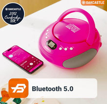 Load image into Gallery viewer, Portable Bluetooth CD Boombox with FM radio | CD, CD-R, CD-RW | 30 Presets | Easy Controls, LED Display, Headphone Jack | OAKCASTLE CD250 (Pink)