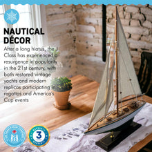 Load image into Gallery viewer, Detailed 35cm long wooden model J Class Sailing Yacht | Americas Cup Racing Yacht | Nautical ornament | sail boat model | Fully assembled model boat kit