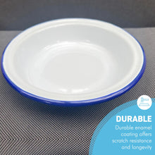 Load image into Gallery viewer, Traditional White Enamel Pie Dish, Baking Tin for Pudding, Steak, and More (16cm diameter x 3cm depth) Oven-Safe Bakeware