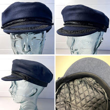 Load image into Gallery viewer, Traditional Wool Breton Cap | Size 59cm, large,  Captain Fisherman Mariner Yachtsman Sailors, Fiddlers Cap,  Baker Boy flat cap, skipper, classic peaked French and Greek boatman's hat