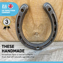 Load image into Gallery viewer, Decorative Cast Iron Horseshoe | cast iron decorative wall door decor | Wedding Arts and Craft | Fixing screws included | 9cm (h) x 7.5cm (w) | Horse shoe good luck charm