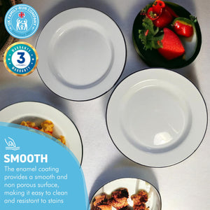 2 x 24cm White Enamel Dinner Plates | Enamel plate | Set of 2 plates | Traditional dinner plate | Kitchen plate for pies, sides and dinner | 24cm diameter each