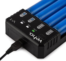 Load image into Gallery viewer, Charge Smarter Anywhere – Veho V-1 Universal 4-Slot USB Li-Ion Battery Charger with Advanced Protection