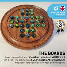 Load image into Gallery viewer, POLISHED WOODEN SOLITAIRE SET WITH MIXED COLOURED GLASS MARBLES | Wooden Games | Marble Games | Games for One | Traditional Games