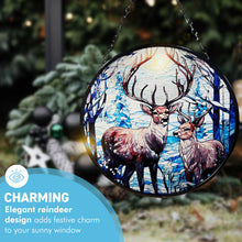 Load image into Gallery viewer, 6-Inch Stained Glass Suncatcher with Reindeer Design, Handcrafted Holiday Decor