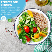 Load image into Gallery viewer, Traditional White Enamel Pie Dish, Baking Tin for Pudding, Steak, and More (16cm diameter x 3cm depth) Oven-Safe Bakeware