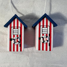 Load image into Gallery viewer, 2 x Red and white beach hut light pull | Nautical Theme Wooden Beach Hut Cord Pull Light Pulls