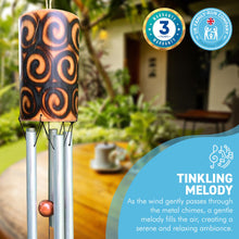 Load image into Gallery viewer, 44cm Length Indonesian Home and Garden Bamboo Burnt Swirl Windchime | chime ornament | wooden wind chimes | Classic Zen Garden windchime for relaxation | Bamboo wind chimes for garden.
