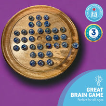 Load image into Gallery viewer, 30cm Diameter WOODEN SOLITAIRE BOARD GAME with VAPOUR GLASS MARBLES | classic wooden solitaire game | strategy board game | family board game | games for one | board games