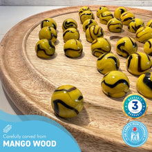 Load image into Gallery viewer, 30cm Diameter WOODEN SOLITAIRE BOARD GAME with BUMBLEBEE GLASS MARBLES | classic wooden solitaire game | strategy board game | family board game | games for one | board games