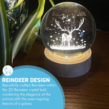 Load image into Gallery viewer, 3D Crystal Ball Night Light USB Lamp, Ludosphere Reindeer Design, Perfect for Home Decor, Gifts, and Mood Lighting