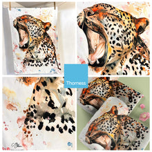 Load image into Gallery viewer, Leopard Tea Towel | 100% Cotton | Large kitchen towel for drying| Hand towel with Leopard | Leopard themed gift | Animal house Gift | Cotton tea towel | 70 cm x 50 cm

