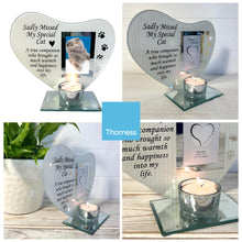 Load image into Gallery viewer, Sadly Missed MY SPECIAL CAT GLASS MEMORIAL CANDLE HOLDER AND PHOTO FRAME | thinking of you gifts | memorial photo frame | in loving memory | memory plaque