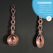 Load image into Gallery viewer, Set of 2 brass Love Spoons, wedding tokens, rustic decor, housewarming gift