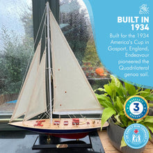 Load image into Gallery viewer, Detailed 50cm long wooden model Endeavour J Class Sailing Yacht | Americas Cup Racing Yacht | Nautical ornament | sailboat model | Endeavour sailing ship model | Fully assembled model boat kit