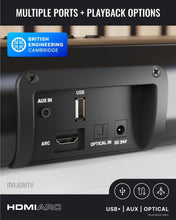 Load image into Gallery viewer, Refurbished Majority BLUETOOTH SOUND BAR FOR TV | 2.1 Channel 300W Home Cinema Sound System | Wireless Subwoofer | Wall Mountable | HDMI ARC, Optical, AUX, USB Playback | Remote & Brackets Included Naga 60 Plus