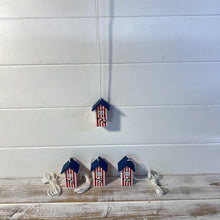 Load image into Gallery viewer, 4 x Red and white beach hut light pull | Nautical Theme Wooden Beach Hut Cord Pull Light Pulls