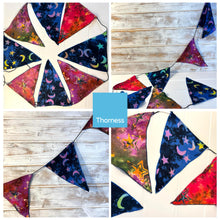 Load image into Gallery viewer, Celestial and Mystic Sky designs fabric bunting | 8 flags | 50cm long | Garland for Garden Wedding Birthday Indoor Outdoor Party Decoration Festival | | Bohemian Bunting | Fair Trade